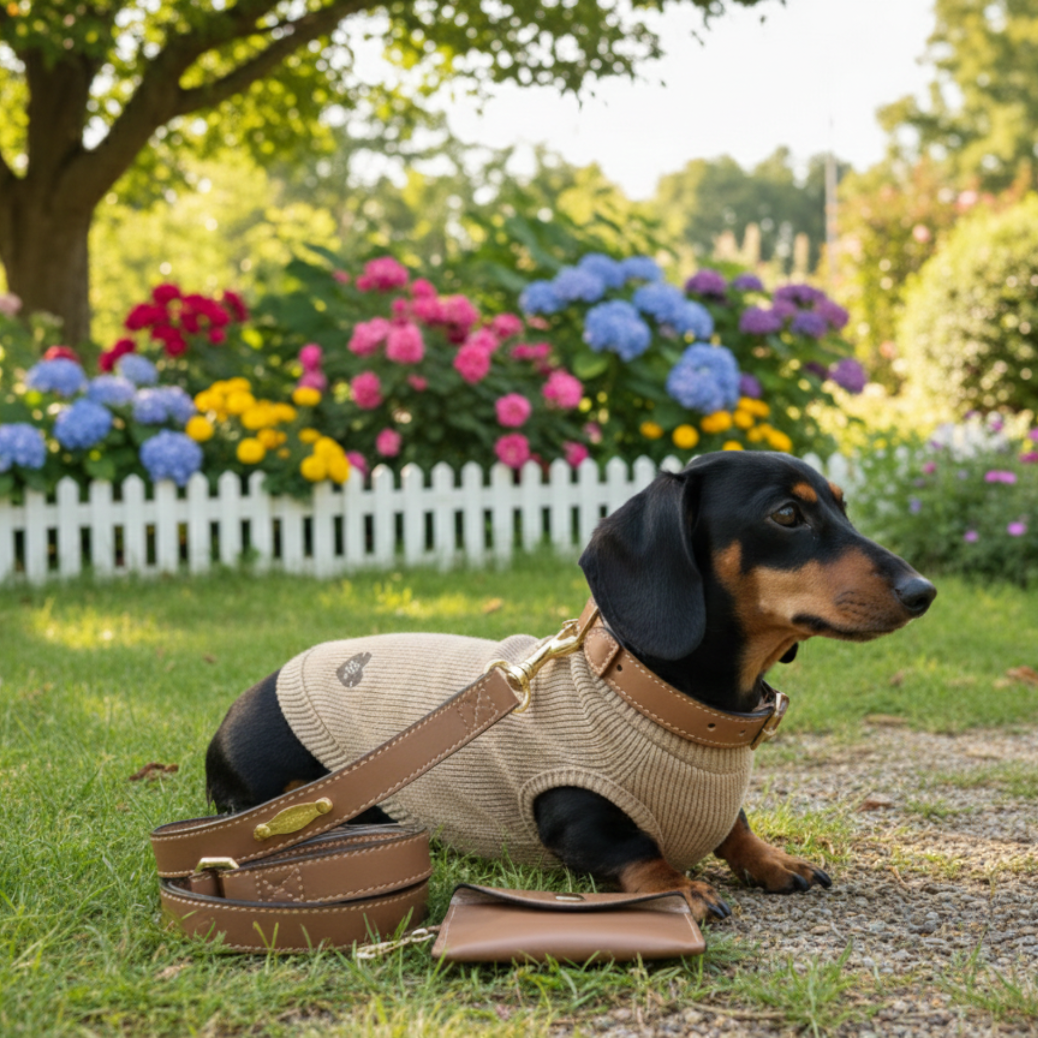 Set Collare e Guinzaglio in Pelle con Porta Sacchetti